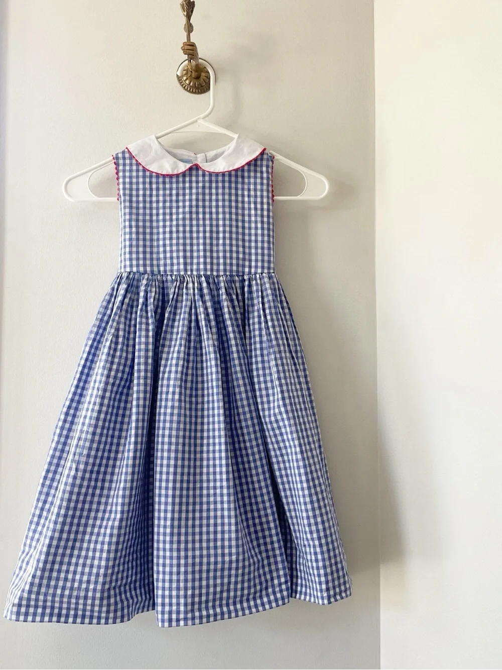 Bella Bliss Blue Gingham Peter Pan Collared Sleeveless Dress | Size 7
